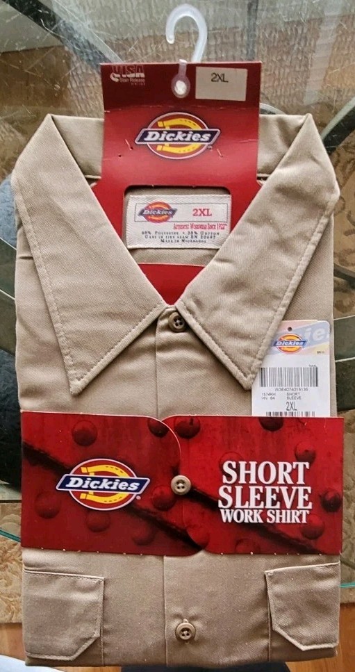 Dickies Men’s Work Shirt,2XL New,Short Sleeve Button Down Collar,2 Front Pockets