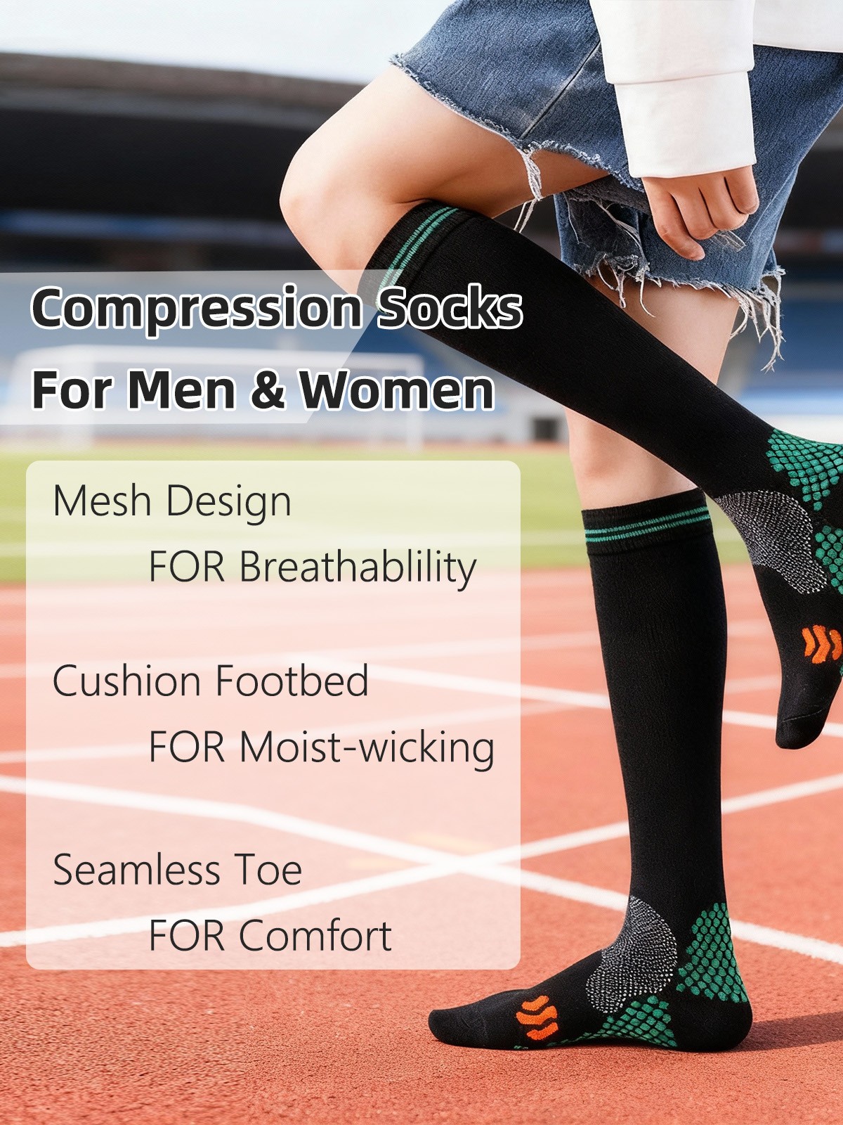 (3 Pairs) Compression Socks 20-30mmHg Graduated Support Mens Womens Knee High US