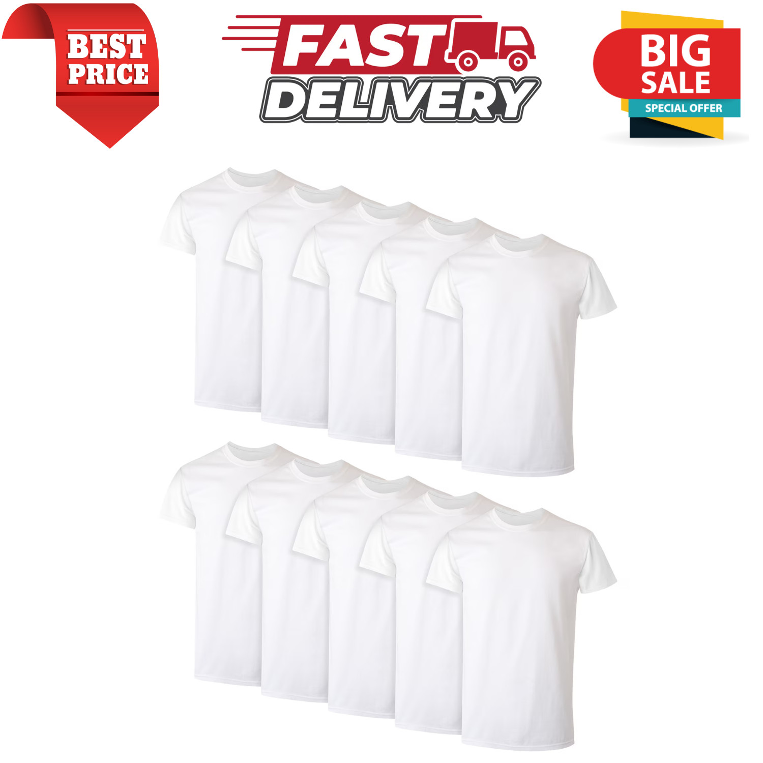 Hanes Men’s White Crew T Shirt Undershirts 10 Pack – XL size