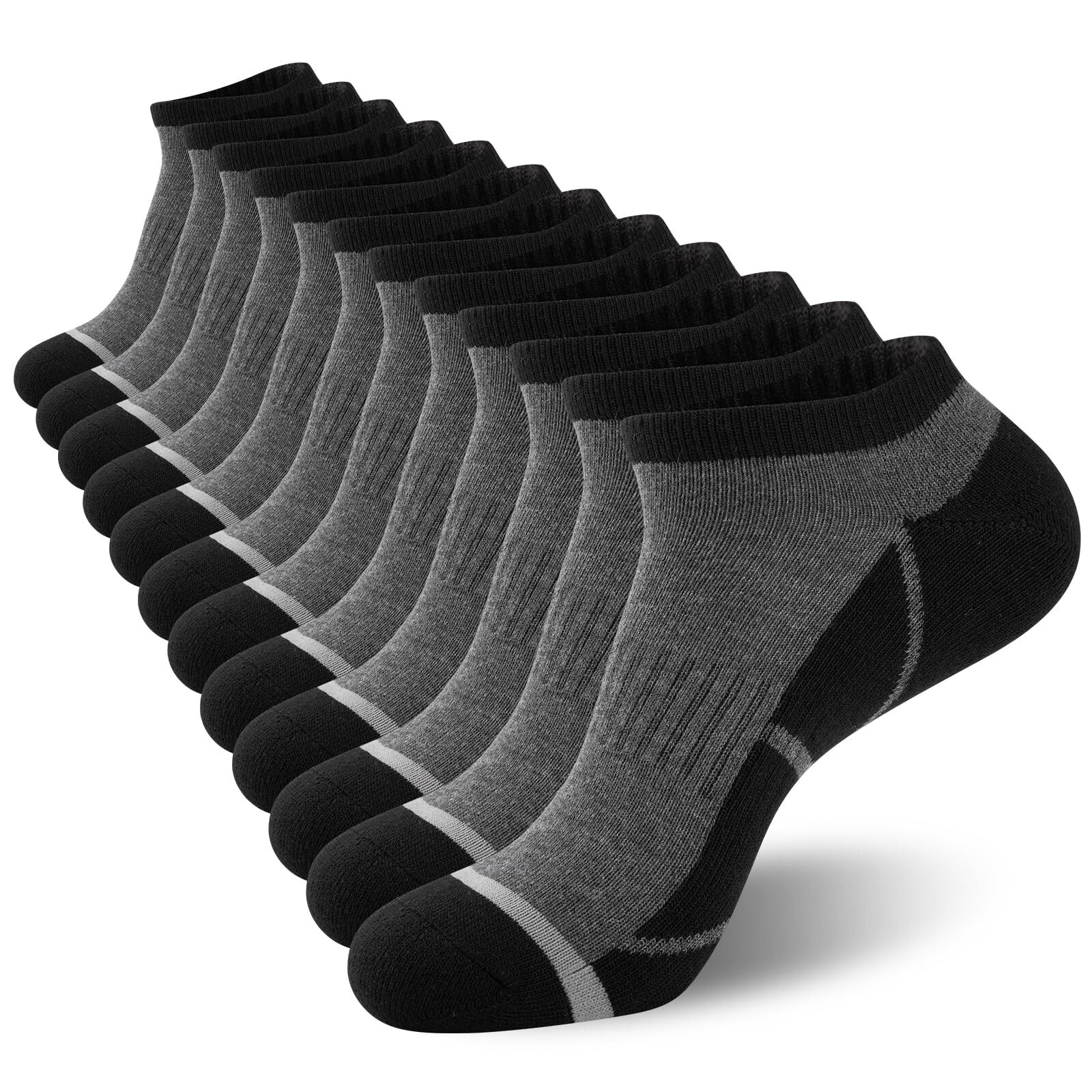 12 Pack Mens Ankle Socks Cushioned Running Sport Socks Breathable Anti-Bliste…