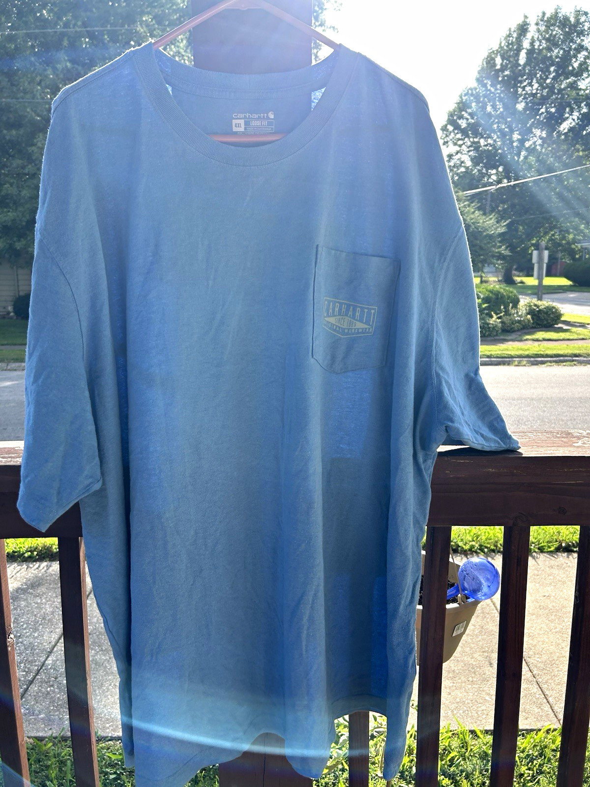 Carhartt Men’s 4XL Blue Loose Fit Pocket Logo Graphic Print Crew Neck Tee