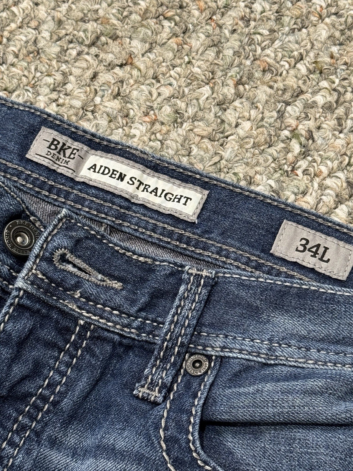 Awesome! Buckle BKE Mens Aiden Distressed Medium Blue Wash Bootcut Jeans 34L