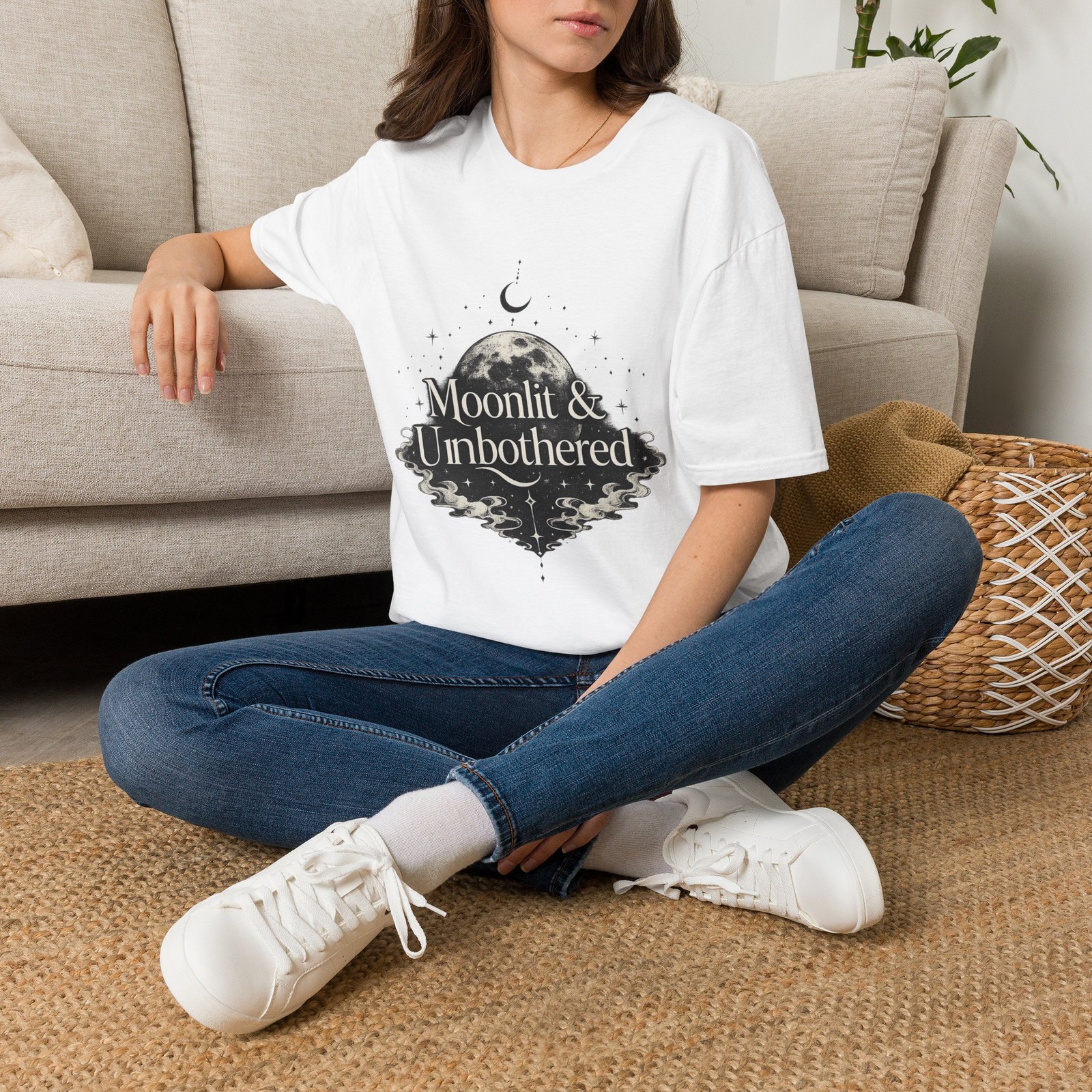Moonlit & Unbothered T-Shirt | Moon Phase, Celestial Design
