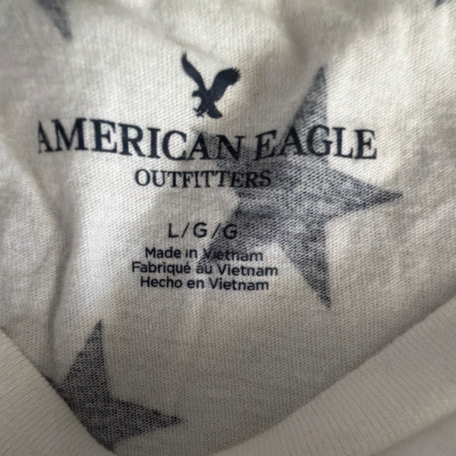 American Eagle Outfitters Star Print White/Blue Crew Neck Tee Mens L