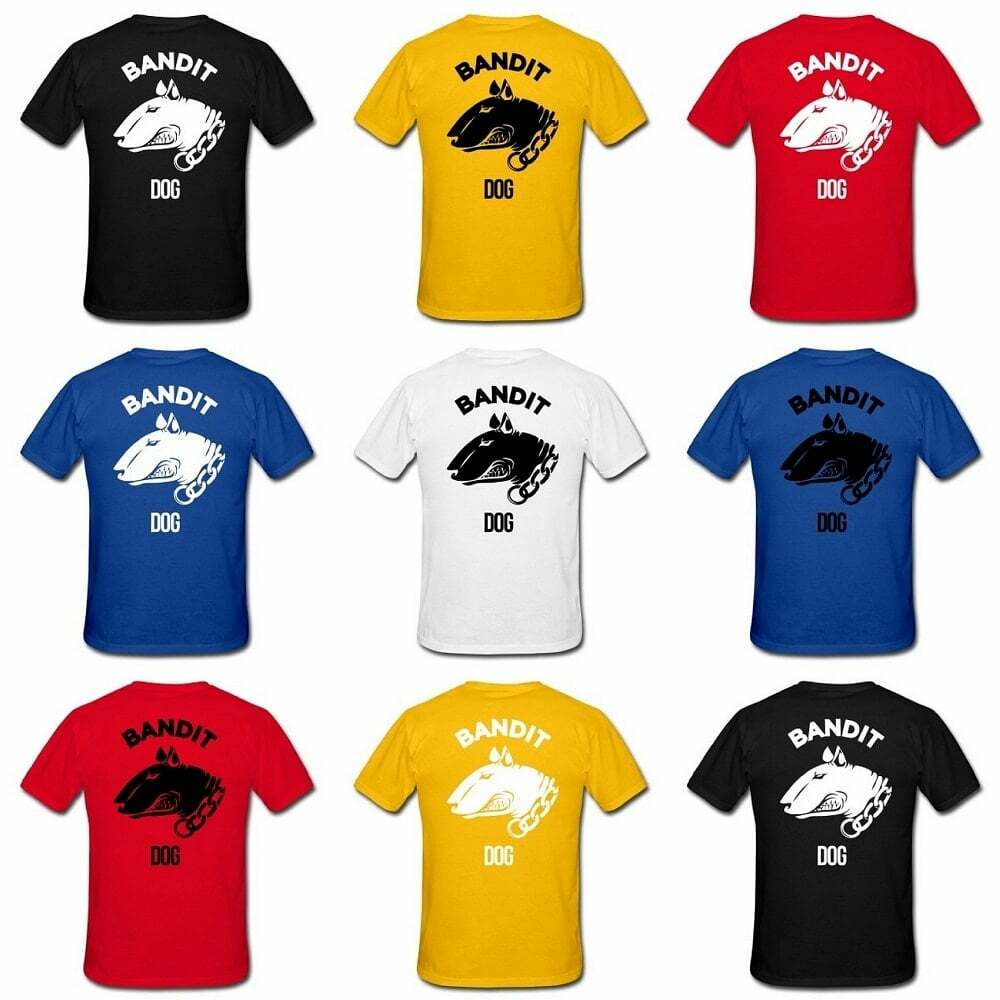 Pit Bull Terrier Men’s T-Shirt 100% Cotton Bandit Dog Dog White on Blue “