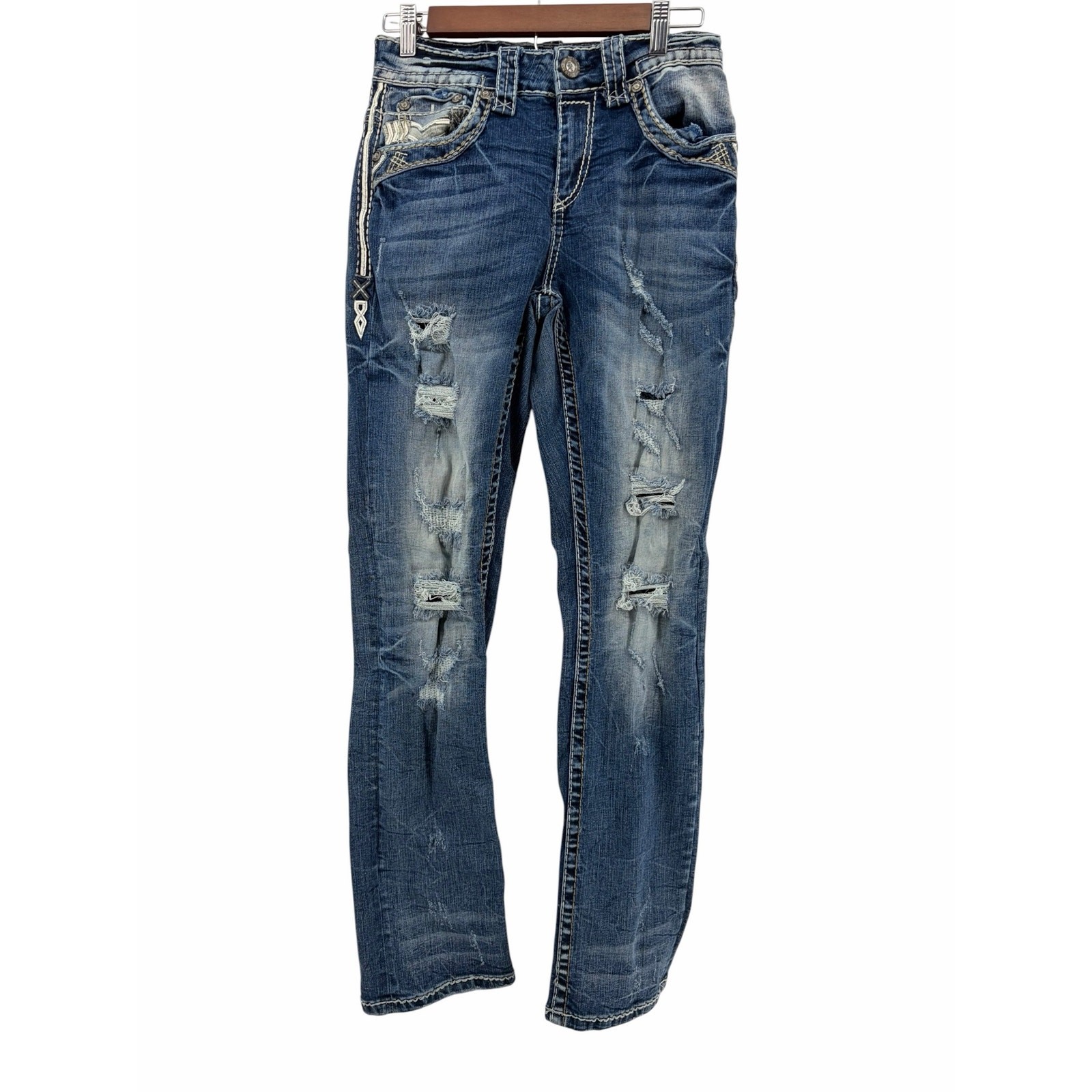 Rock In LA Men’s Jeans 30×32 Classic Straight Leg Distressed Embellished Western