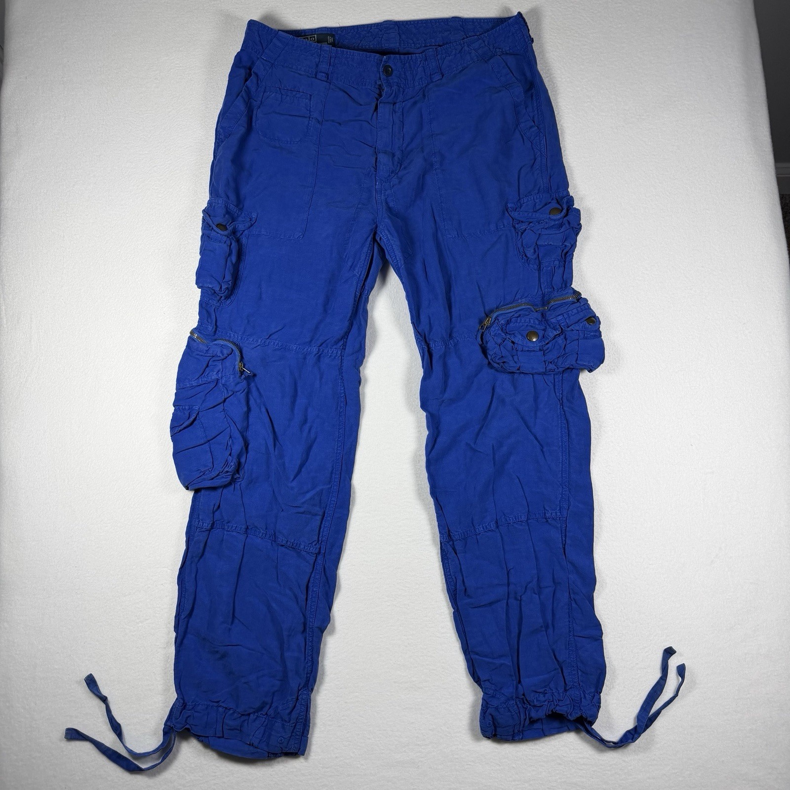 Polo Ralph Lauren Parachute Pants Linen Silk Vintage Utility Cargo 36×31 RARE