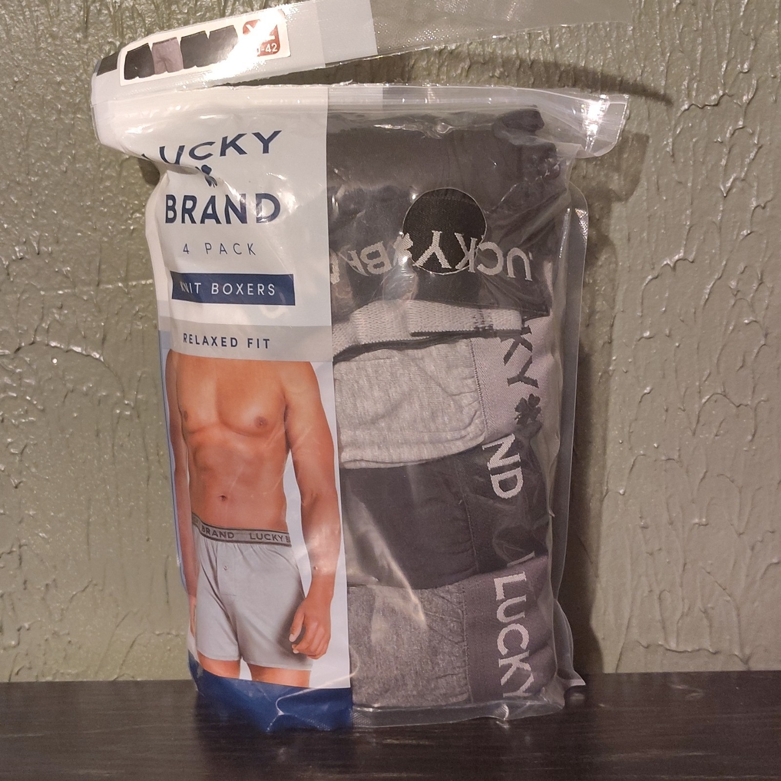 Lucky Brand Men’s Relaxed Fit Knit Boxer Shorts 4 Pack, XL 40-42