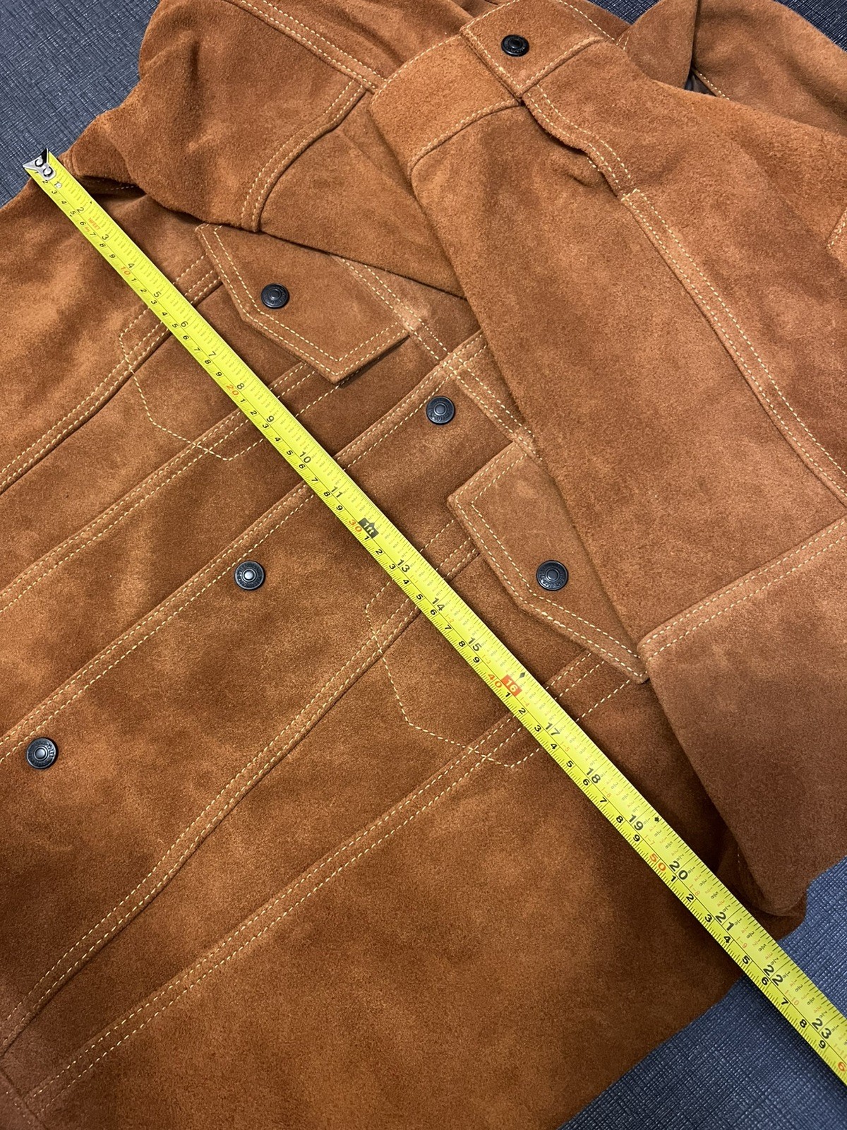 NWT Y’2 Leather Japan Steer Suede Trucker Jacket Camel/Brown Color Size 42