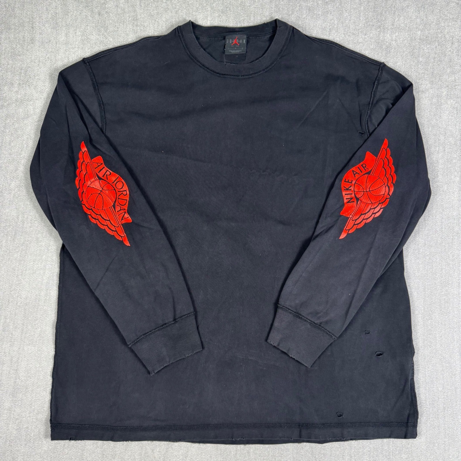 Nike Air Jordan Flight Mens Long Sleeve Graphic T-Shirt Black Red IB3134-010 L