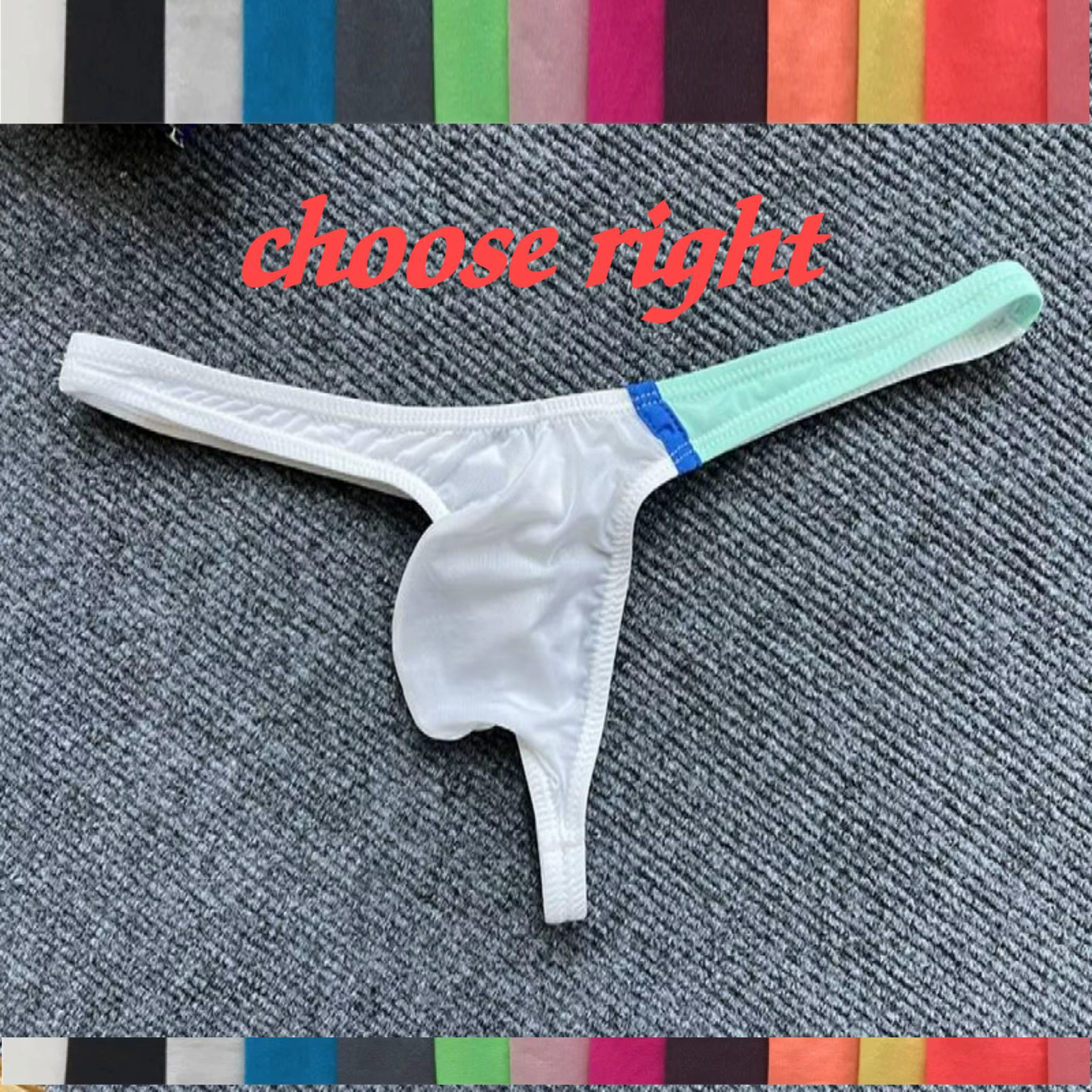 ULTRA-THIN ICE DEEP POCKET MENS SEE-THRU THONG-WHITE/BLUE (LARGE 30-32)