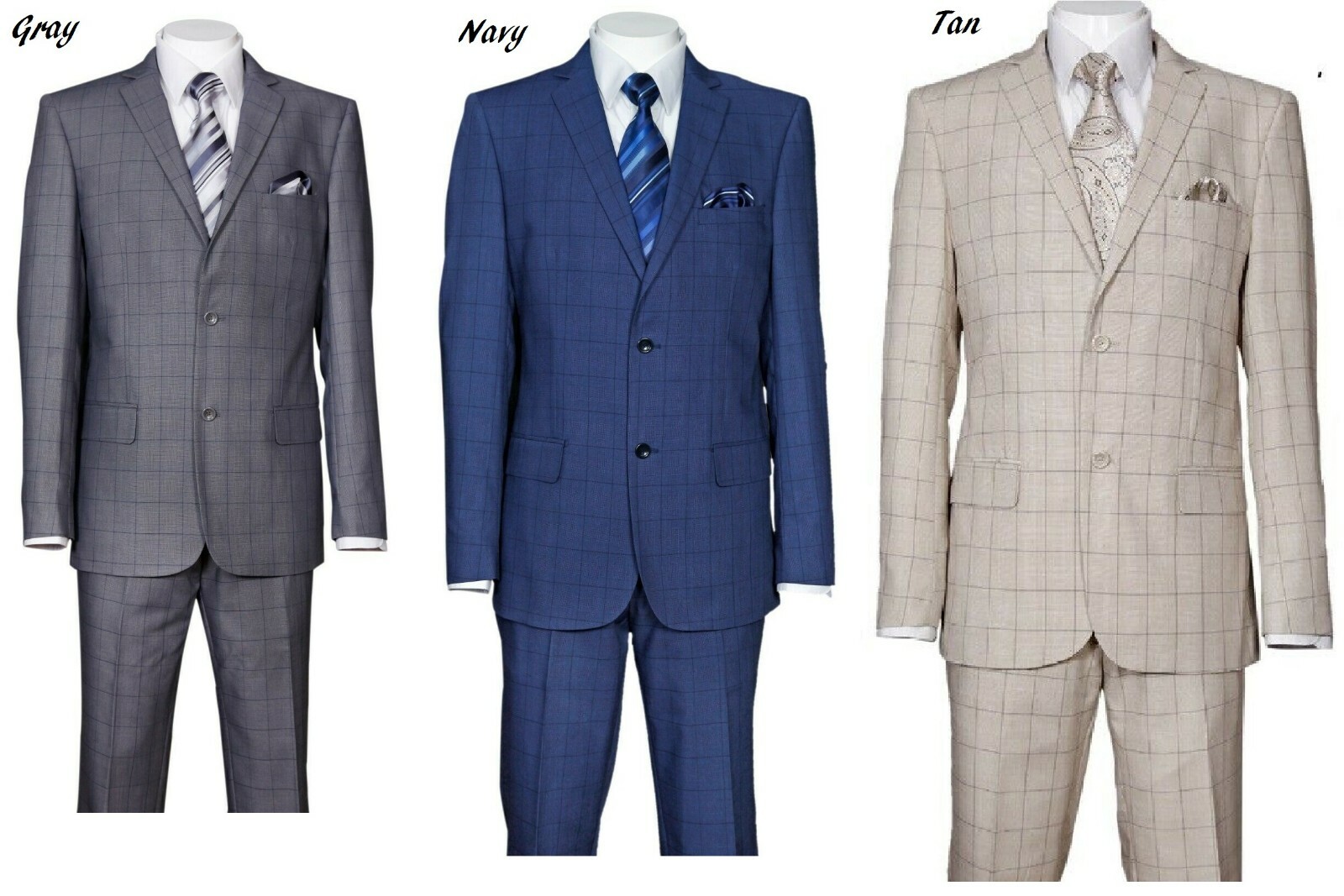 Men’s SUITS 2 BUTTON CHECK ,DOUBLE VENTS ,FLAT FRONT PANTS , SLIM FIT 570203