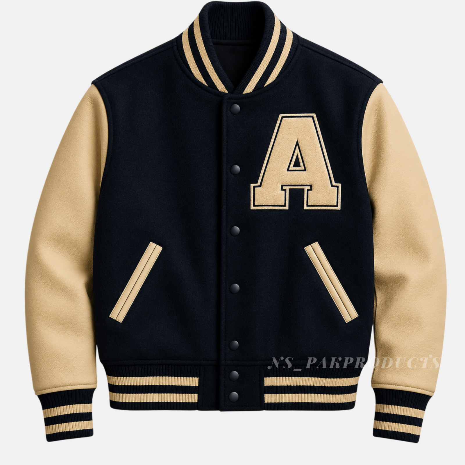 Men’s Varsity Bomber Letterman Baseball College Jacket | Wool & Leather Sleeves