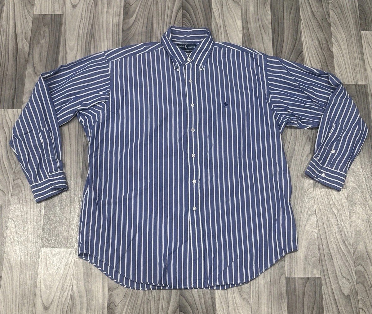 Ralph Lauren Blake Shirt Men’s L Blue White Striped Long Sleeve Cotton Classic