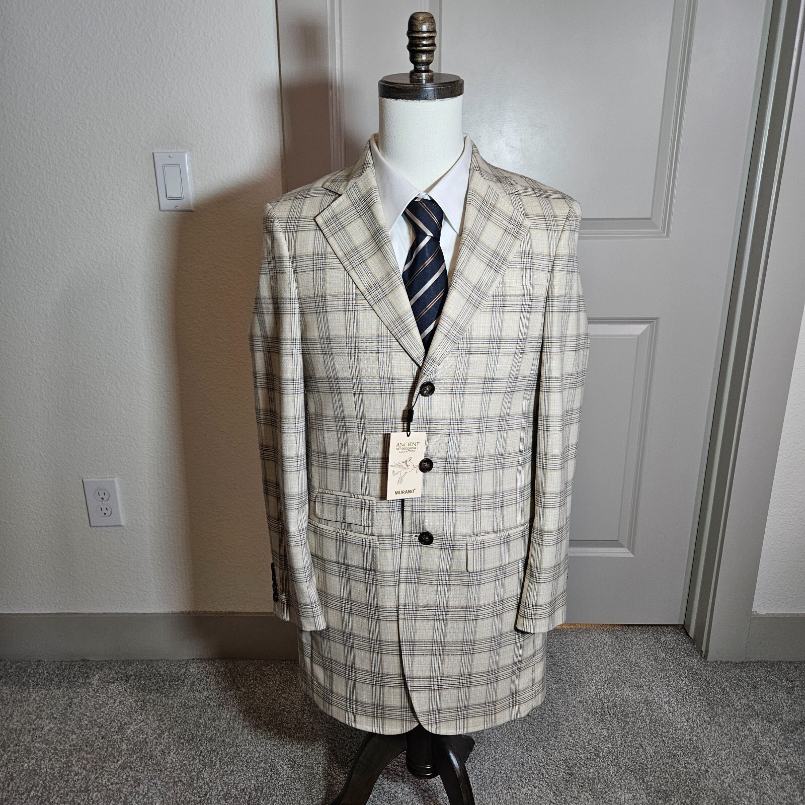 NWT Murano Medium Slim Fit Ancient Renaissance Collection Suit Blazer Men Plaid