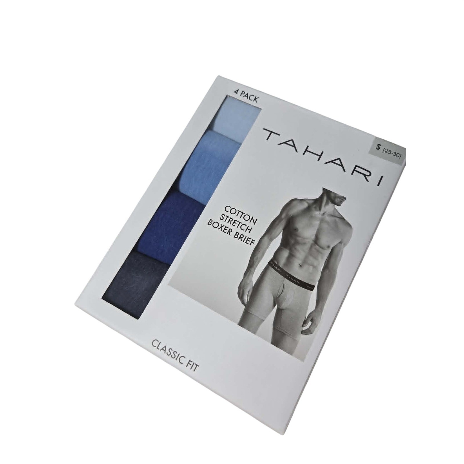 Tahari Mens 4 Pack Cotton Stretch Boxer Briefs Classic Fit Blue Small 28-30 6in