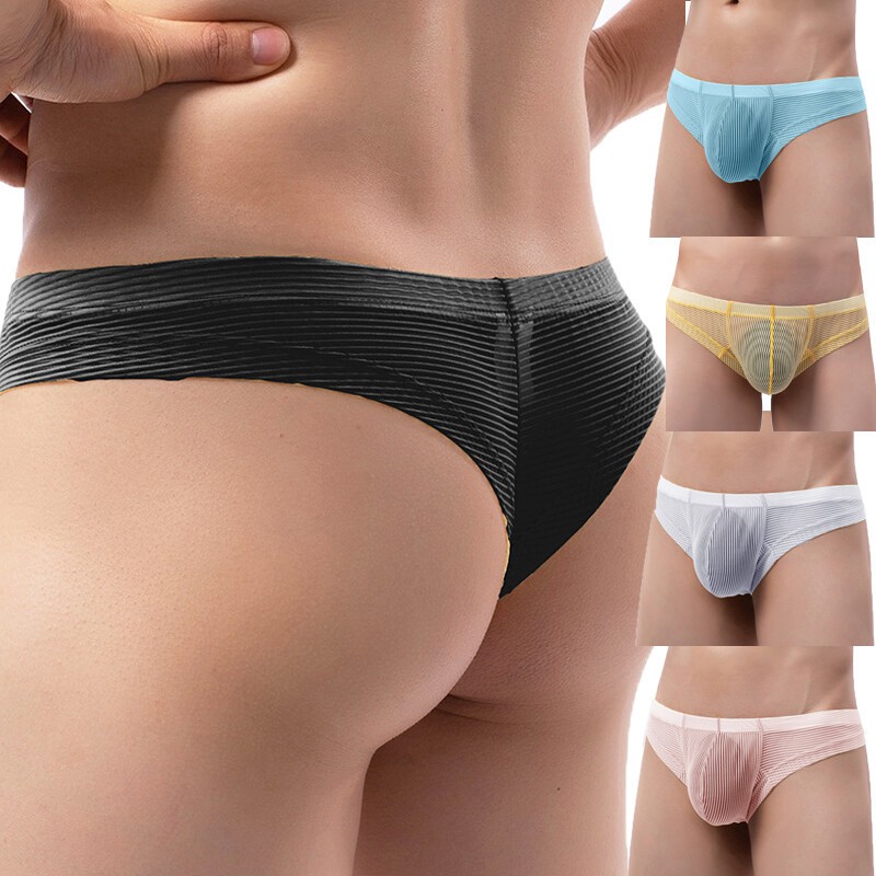 5PCS LOT Men Brief Underwear Thong G-string Mesh See-through Pouch Cheeky Pantie