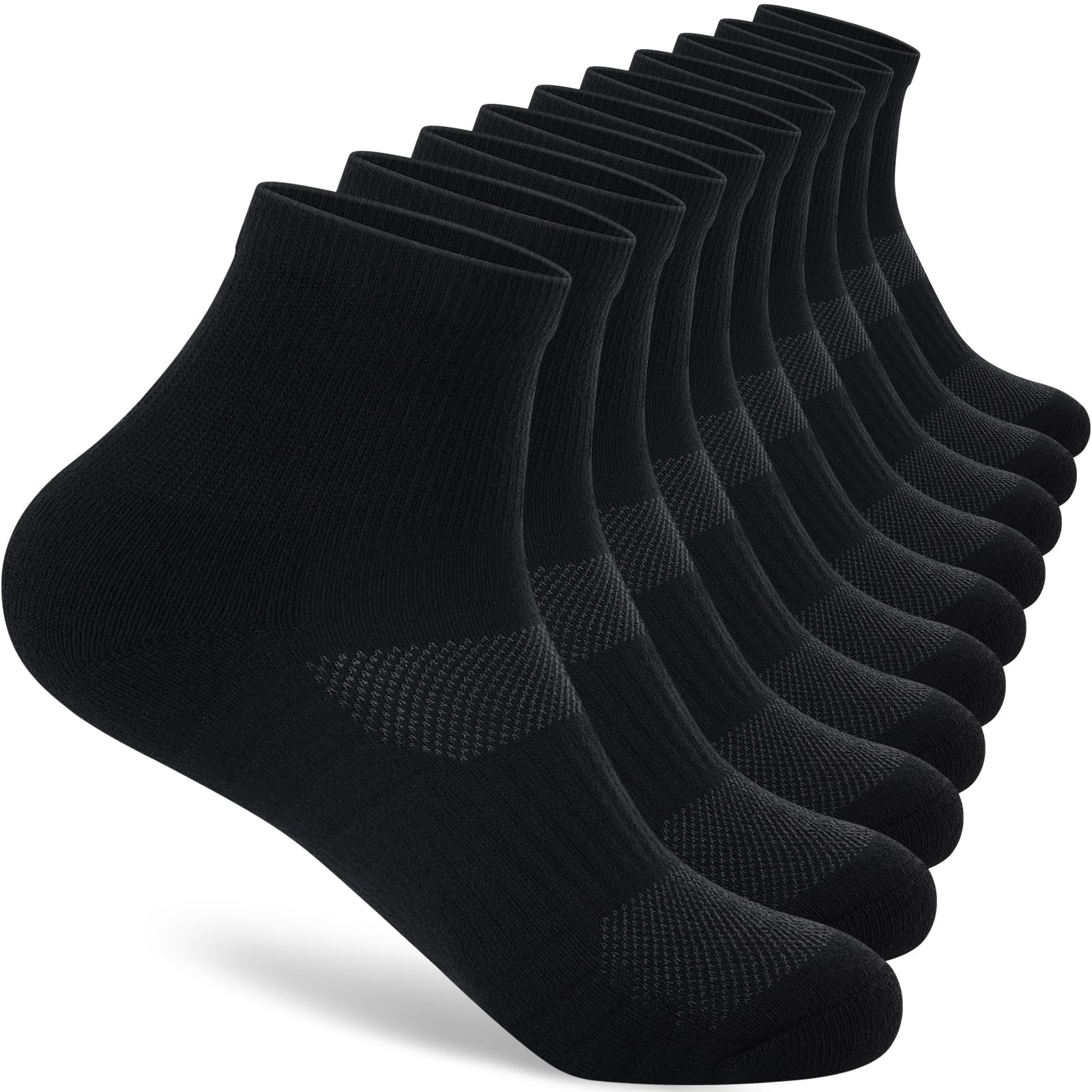 Mens 100 Cotton Cushioned Ankle Socks Moisture Wicking Breathable Quarter