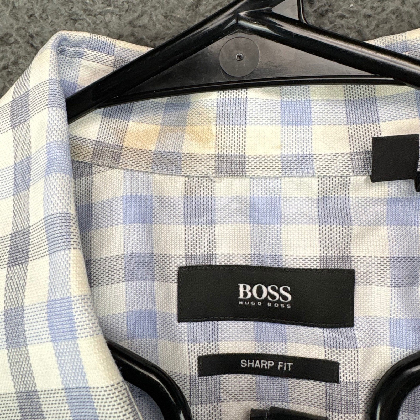 Boss Hugo Boss Sharp Fit Mens 17 32/33 Blue White Gingham Dress Shirt