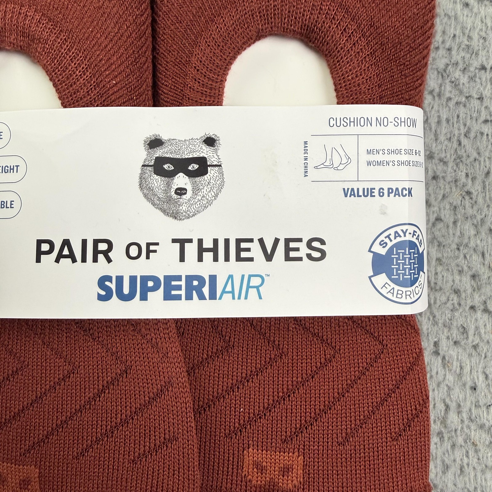 Pair Of Thieves Socks Mens Shoe Size 6-12 Brown SuperiAir Cushion No Show 6 Pack