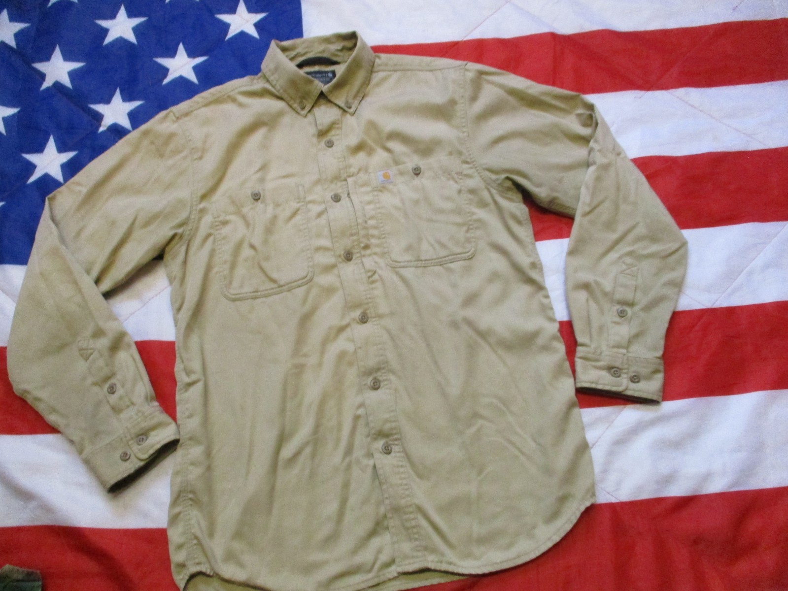 ORIGINAL real CARHARTT wip USA MANS rugged flex KHAKI workers SHIRT medium