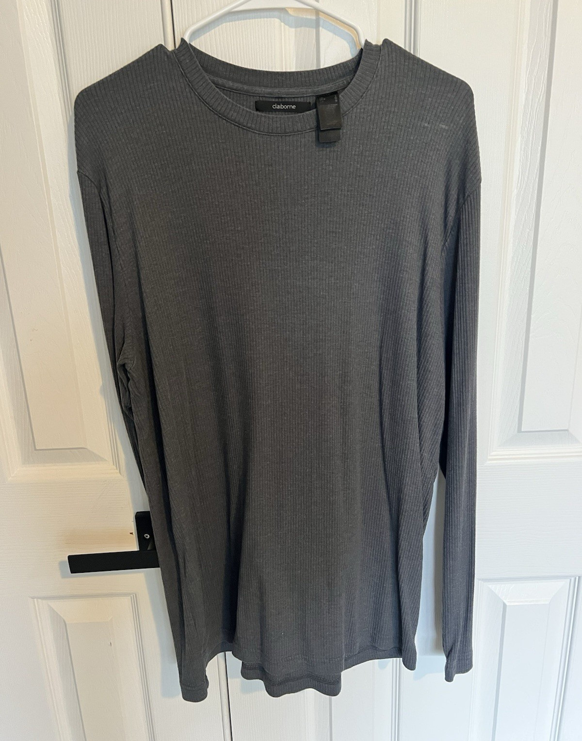 Claiborne Men’s Gray Rib Knit Crew Neck Long Sleeve Pullover Sweater L