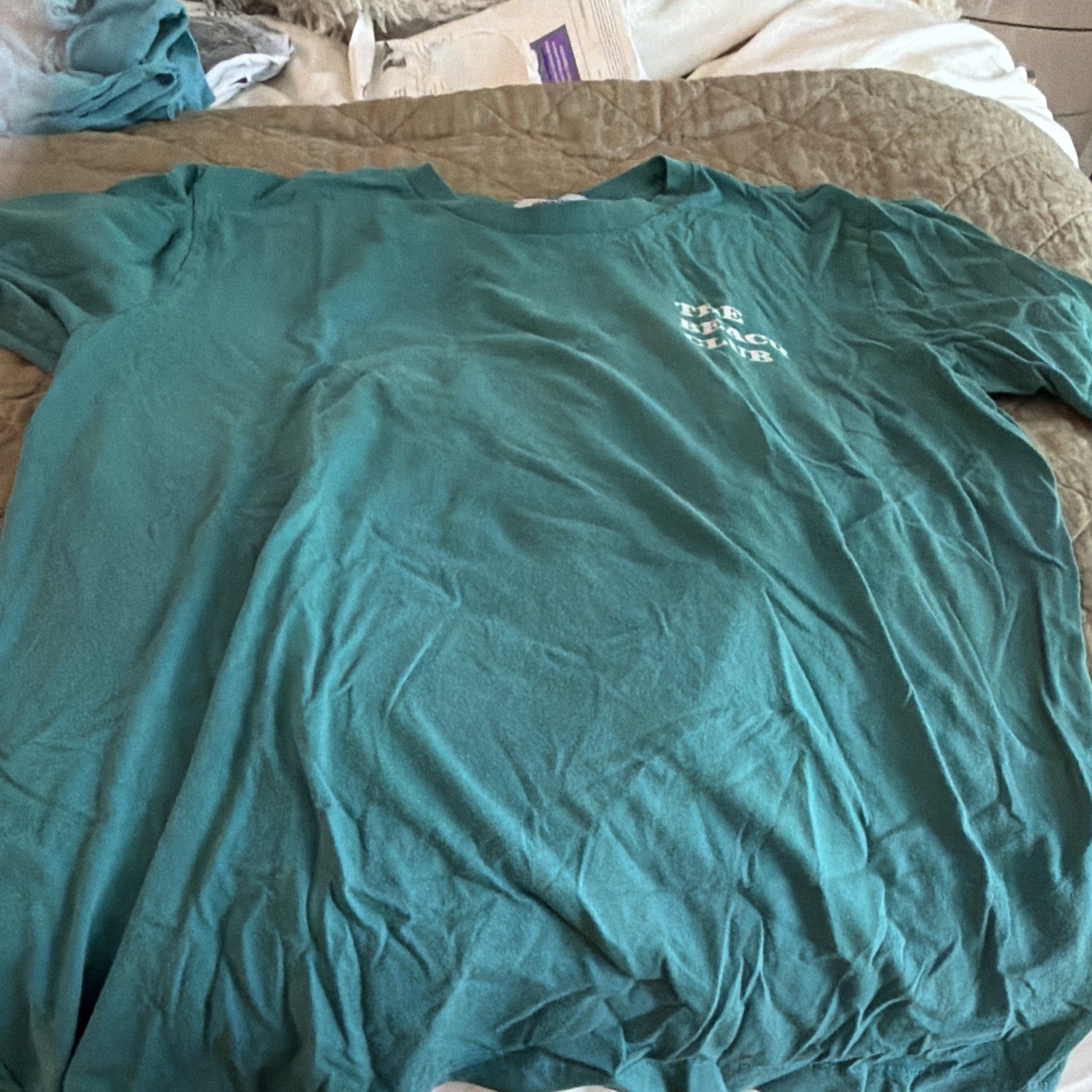 The Beach Club Men’s Crew Neck Short Sleeve T-Shirt Green Hello Sunshine Size L