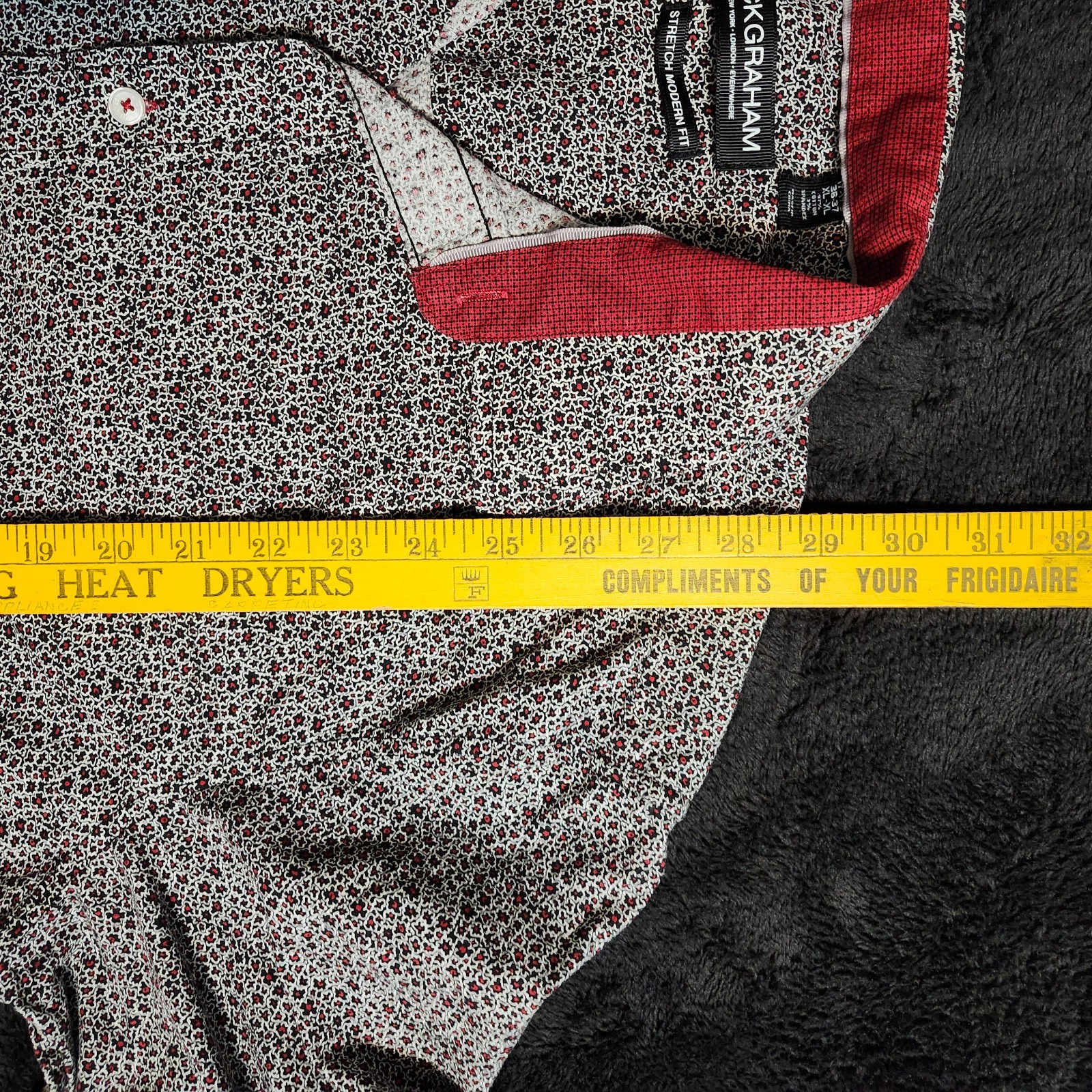 Nick Graham Men’s Stretch Modern-Fit Black Red Dress Shirt Size 17-17.5 36/37