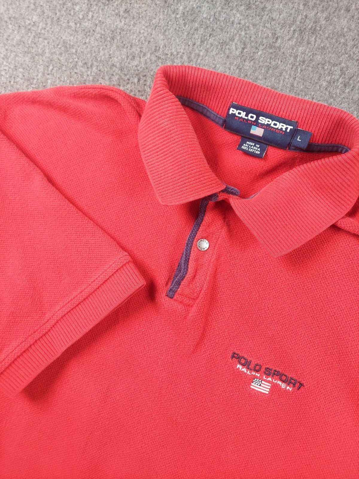 Polo Ralph Lauren Polo Shirt Mens Large Red Polo Sport Cotton Preppy US Flag EUC