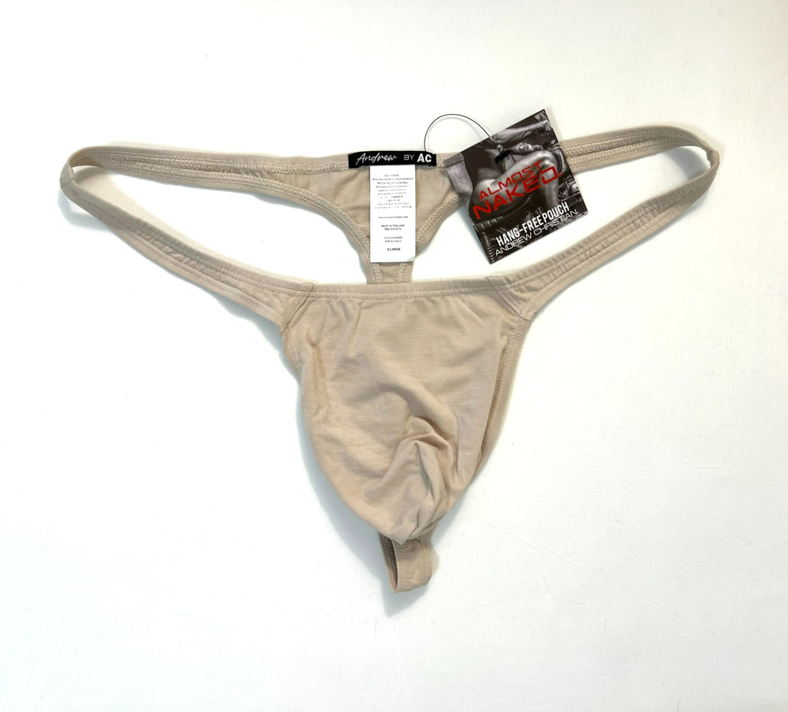 Andrew Christian Size XL Solid Ultra Low-Rise No-Show T-Back Thong – Taupe