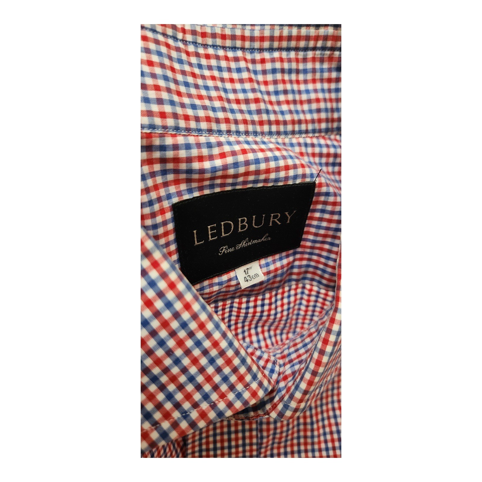 Ledbury Fine Shirtmaker Mens 17 43cm Red White Blue Gingham Button Front Shirt