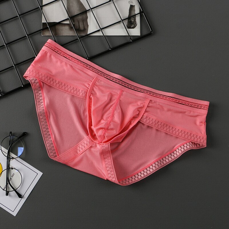 Mens Underwear Sexys Briefs Ice Silk Panties Low-Rise U-Convex Pouch Underpants