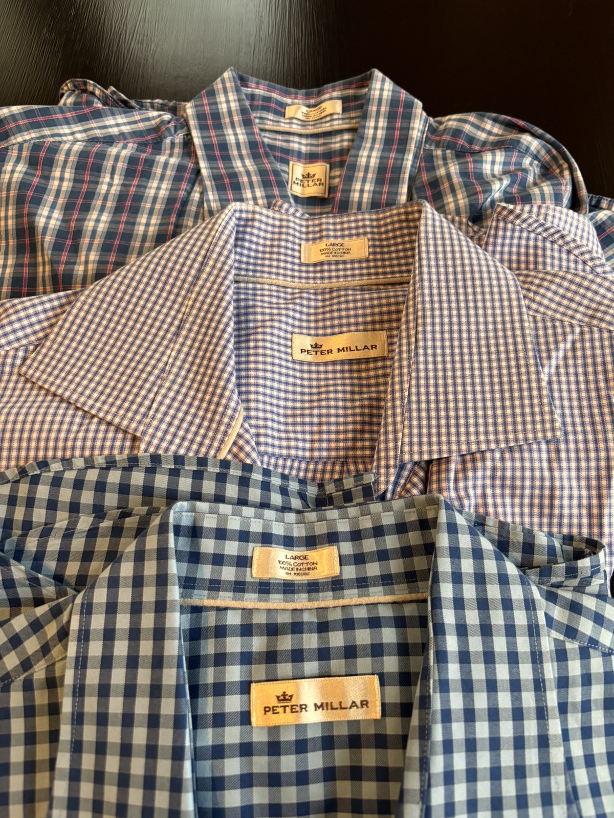 Lot of 3 Peter Millar Mens Large Plaid Button Down Shirt