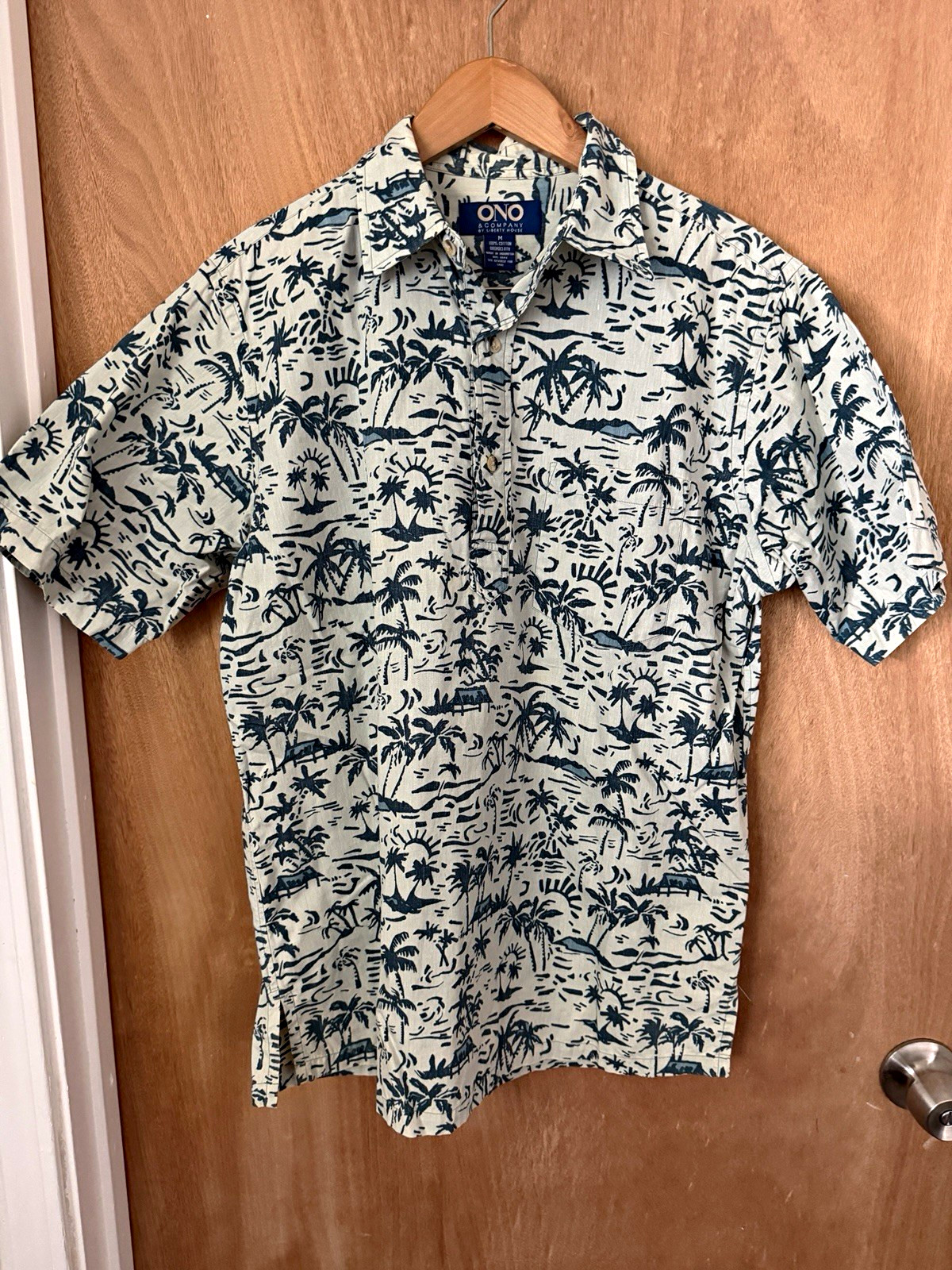 ONO & Company Men’s M White/Blue Short Sleeve Button-Up Graphic Cotton Point