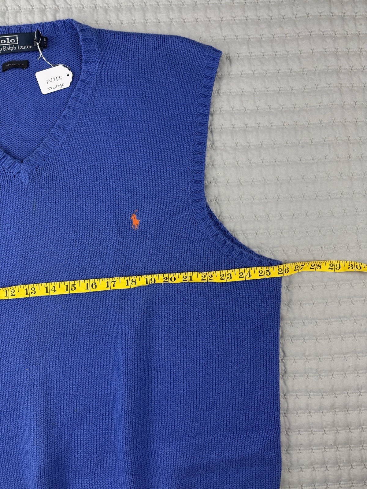 Polo Ralph Lauren Blue Solid Cotton V-Neck Knit Logo Sweater Vest Mens XXL