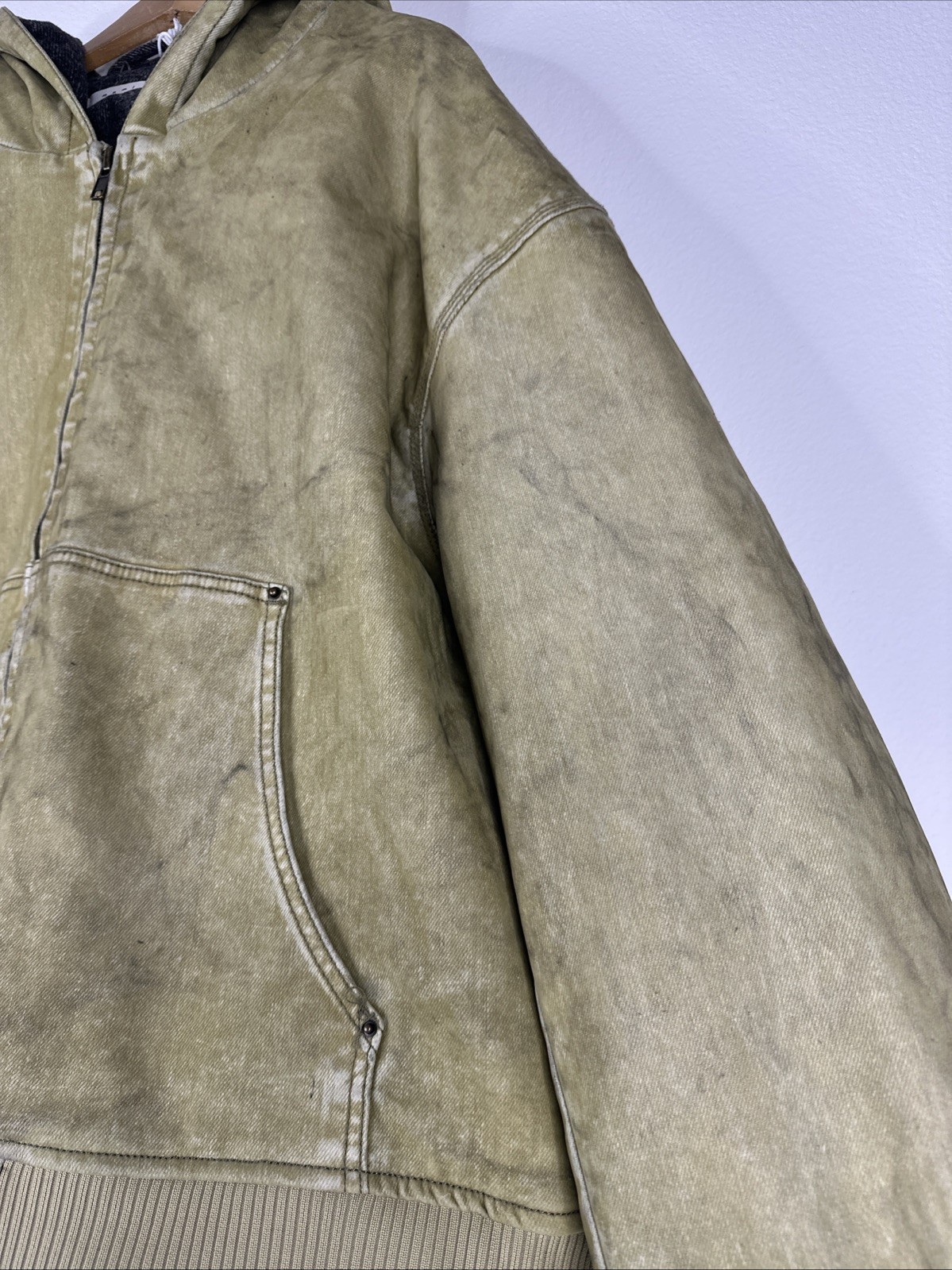 MNML FLOCKED HOODED ZIP UP WORK JACKET MENS SIZE 2XL TAN