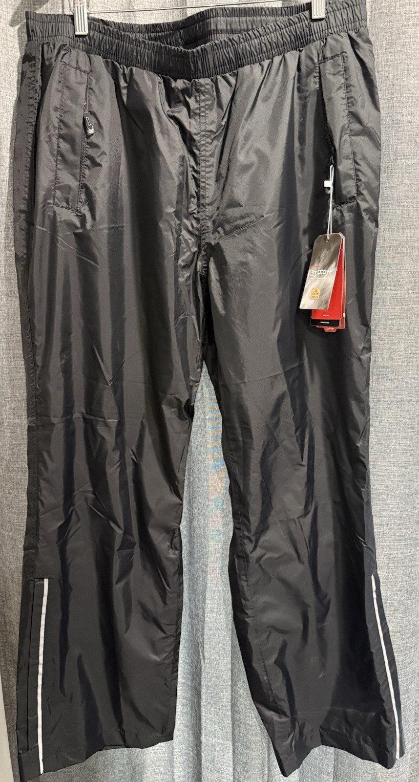 33000 ft Mens XL Black Adj. Ankle Zip Drawstring Waterproof Pants Zip Pock NWT