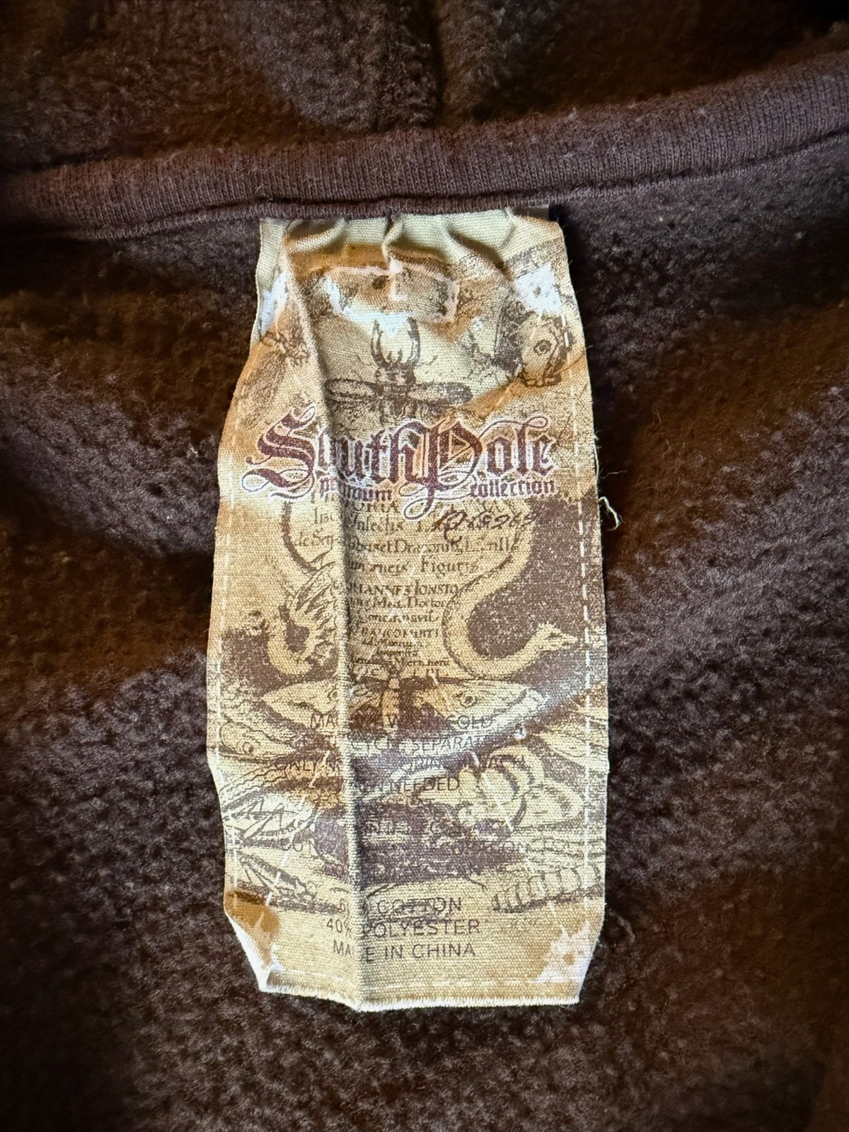 VTG Y2K South Pole Brown Metallic Gold Spell Out Zip Front Hoodie – Size Large