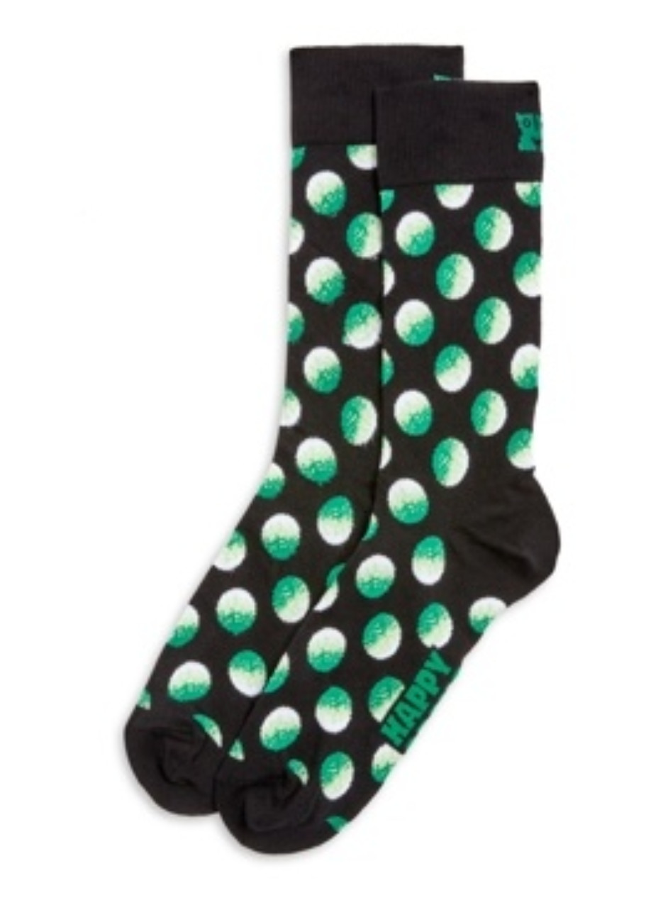 Happy Socks Men Big Dot Crew Socks Black Fits Shoe Size 8-13
