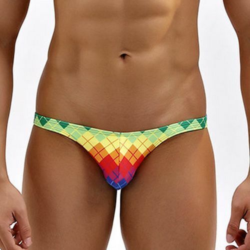 Men Swim Briefs Sexy Gay Bikini Fashion Low Waist Swimsuit Rainbow Bathing Suit