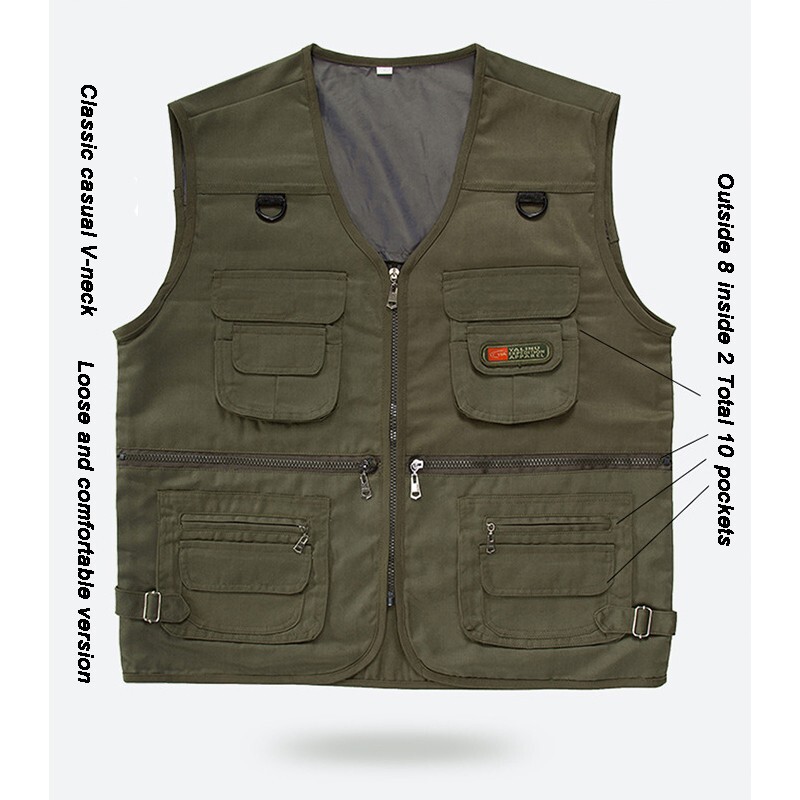 Men’s Spring And Autumn Leisure Vest Mesh Multi-Pocket Vest Middle-Aged Fishing