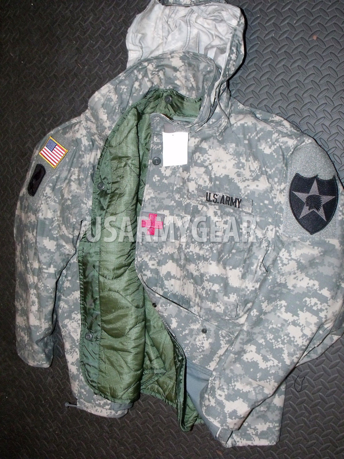 Made in US Military Army M-65 Acu Cold Weather Field Coat Jacket + Liner,Patches