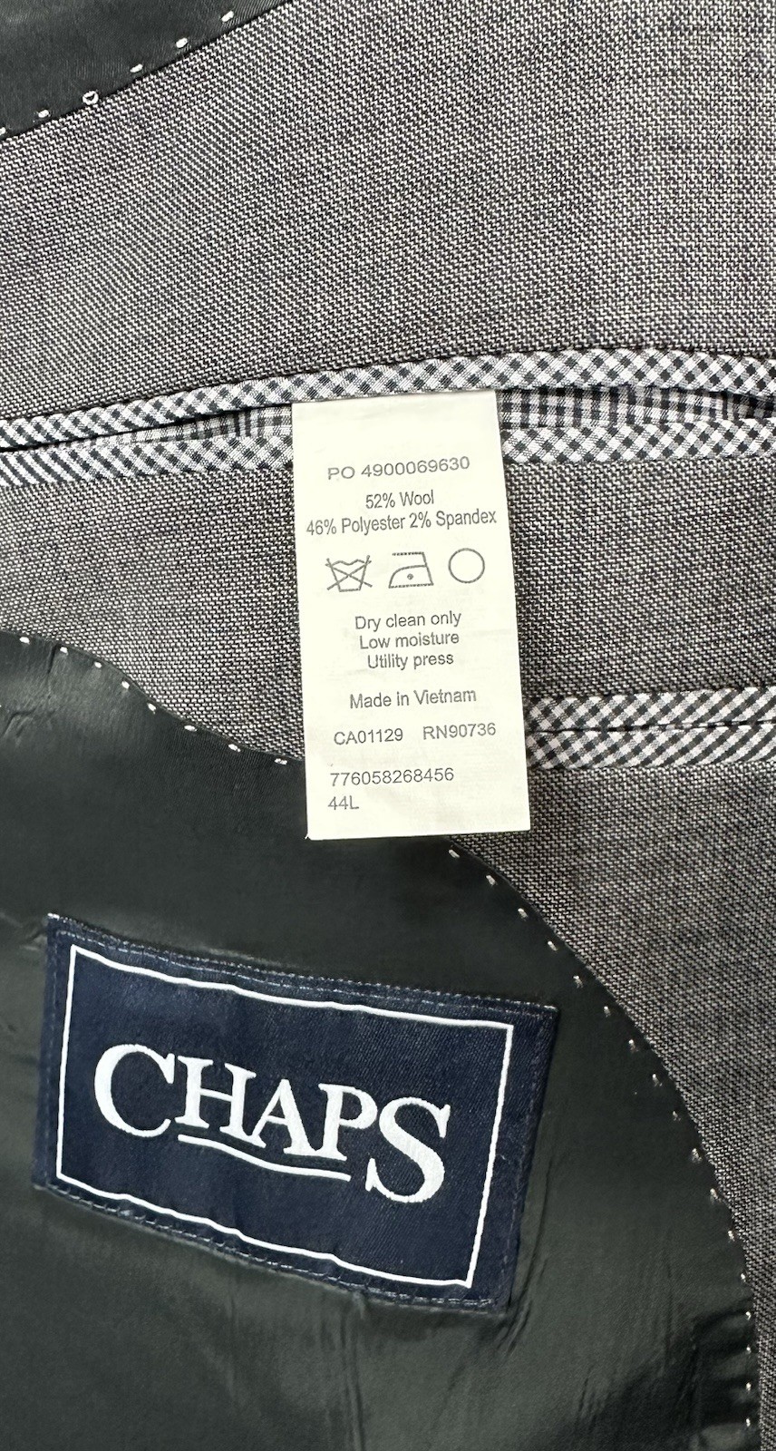 Chaps Gray Casual 2 Piece Suit Blazer Jacket Sport Coat Mens 44L Pants 42×30