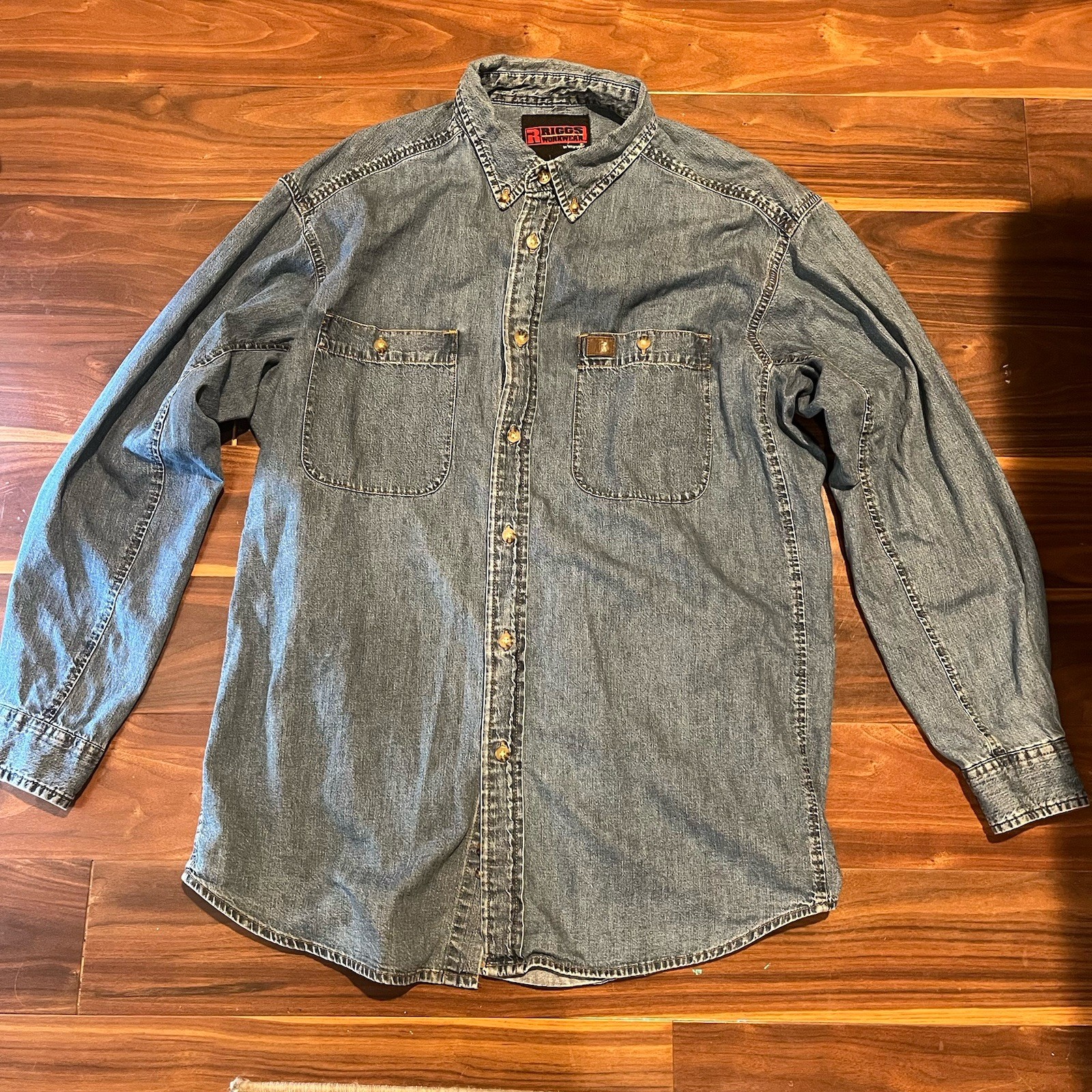 Riggs Workwear by Wrangler Denim Button-Down Shirt Blue XL Long Sleeve Pockets