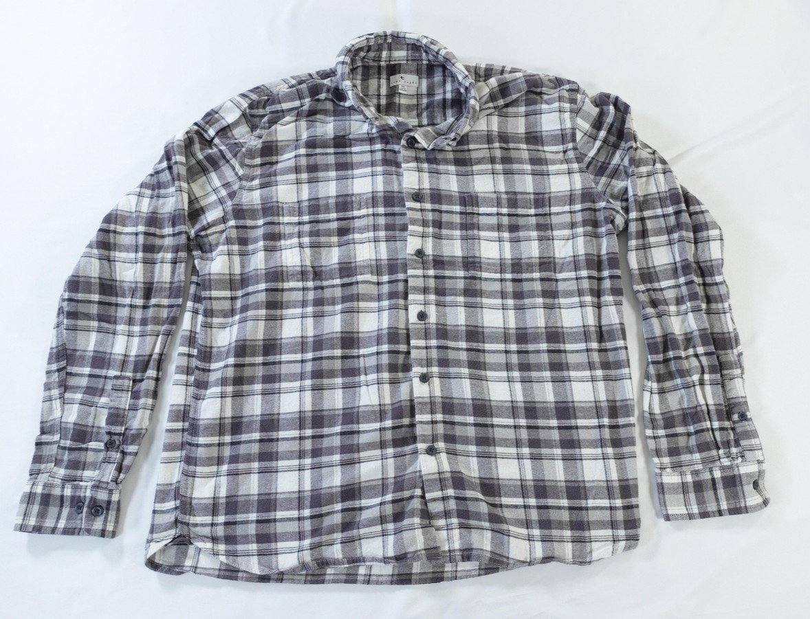 True Craft Shirt Mens XL Gray White Black Plaid Flannel Long Sleeve Button Down