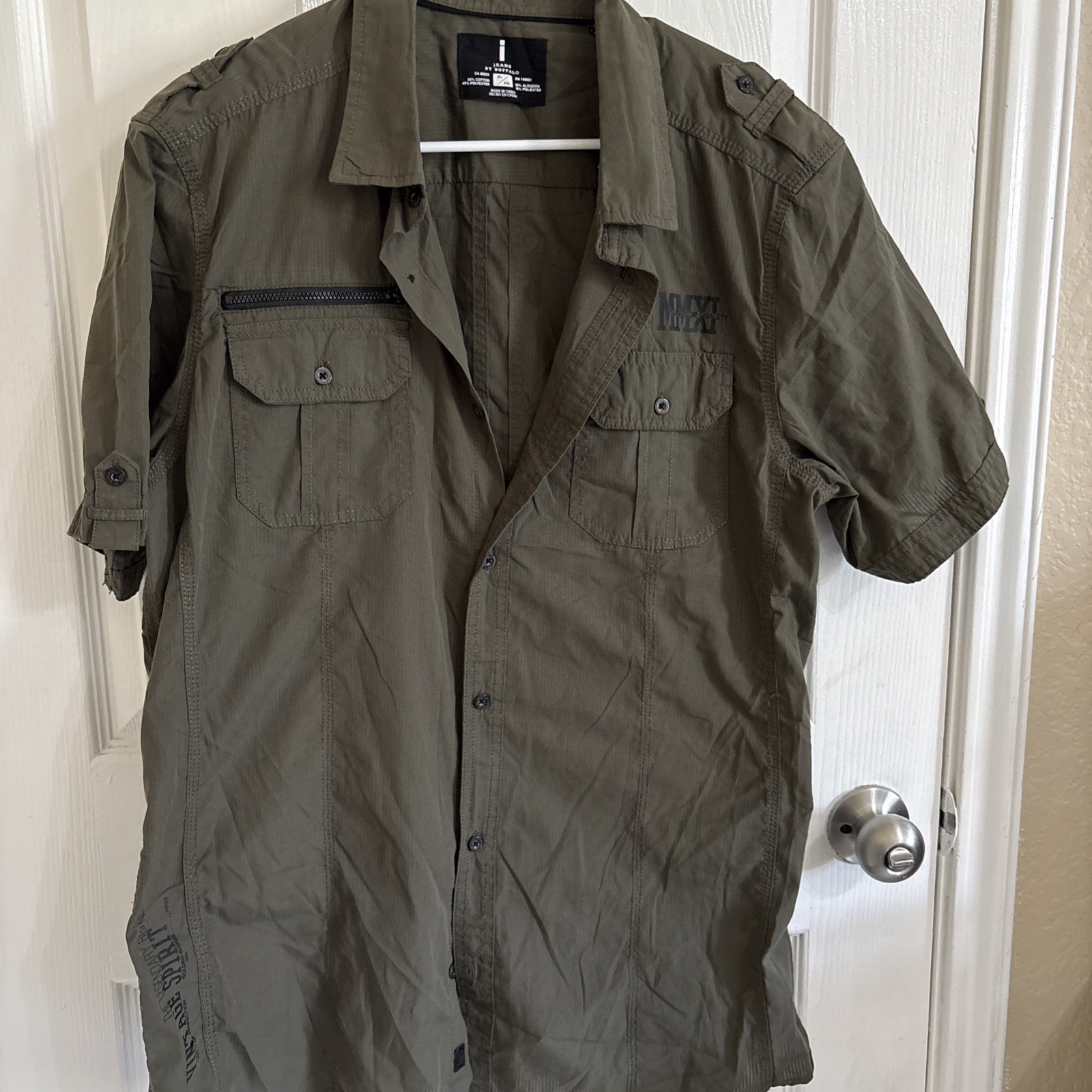 Jeans By Buffalo Cotton Blend Button Up Short Sleeve Utility Fashionable Shirt