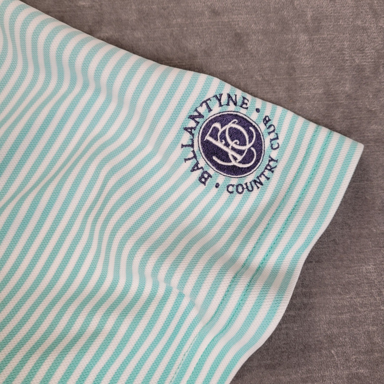 Johnnie-O Mens Large Polo Shirt Mint Green White Striped Ballantyne Country Club