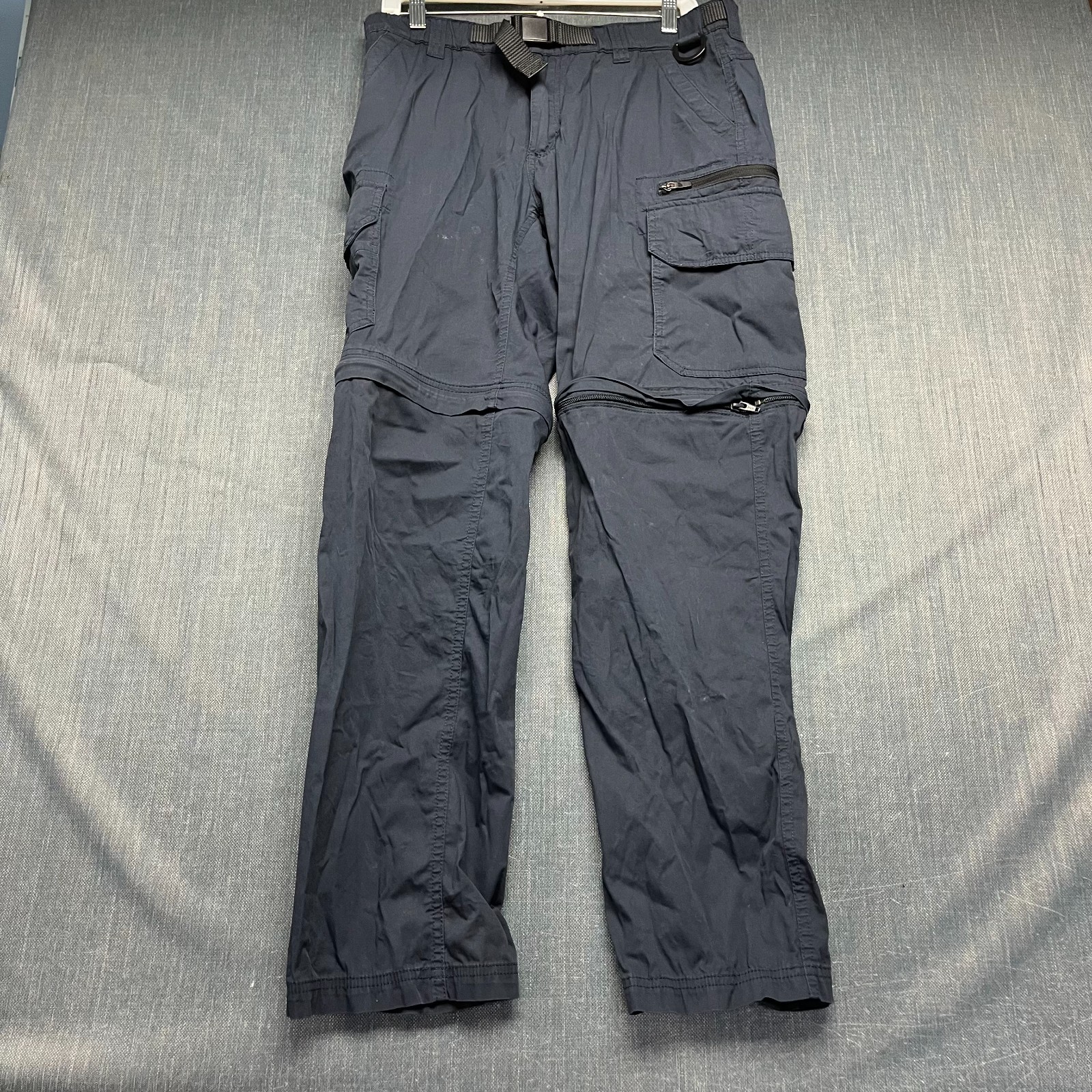 BC Clothing Men’s Pants Size M x 32 Blue Hiking Belted Convertible Cargo Cotton
