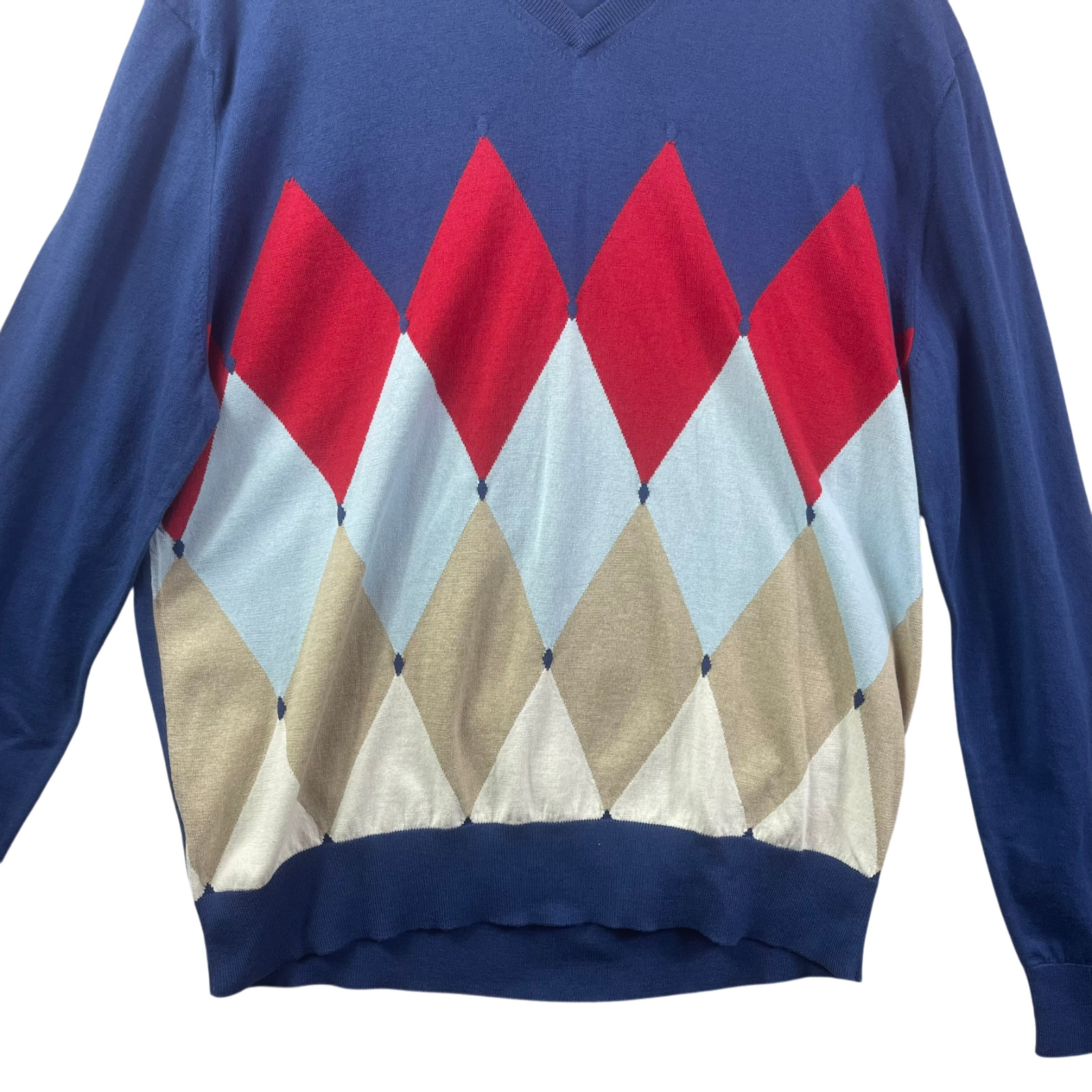 Ballantyne Cashmere Cotton Argyle Sweater Mens Large Blue Lightweight