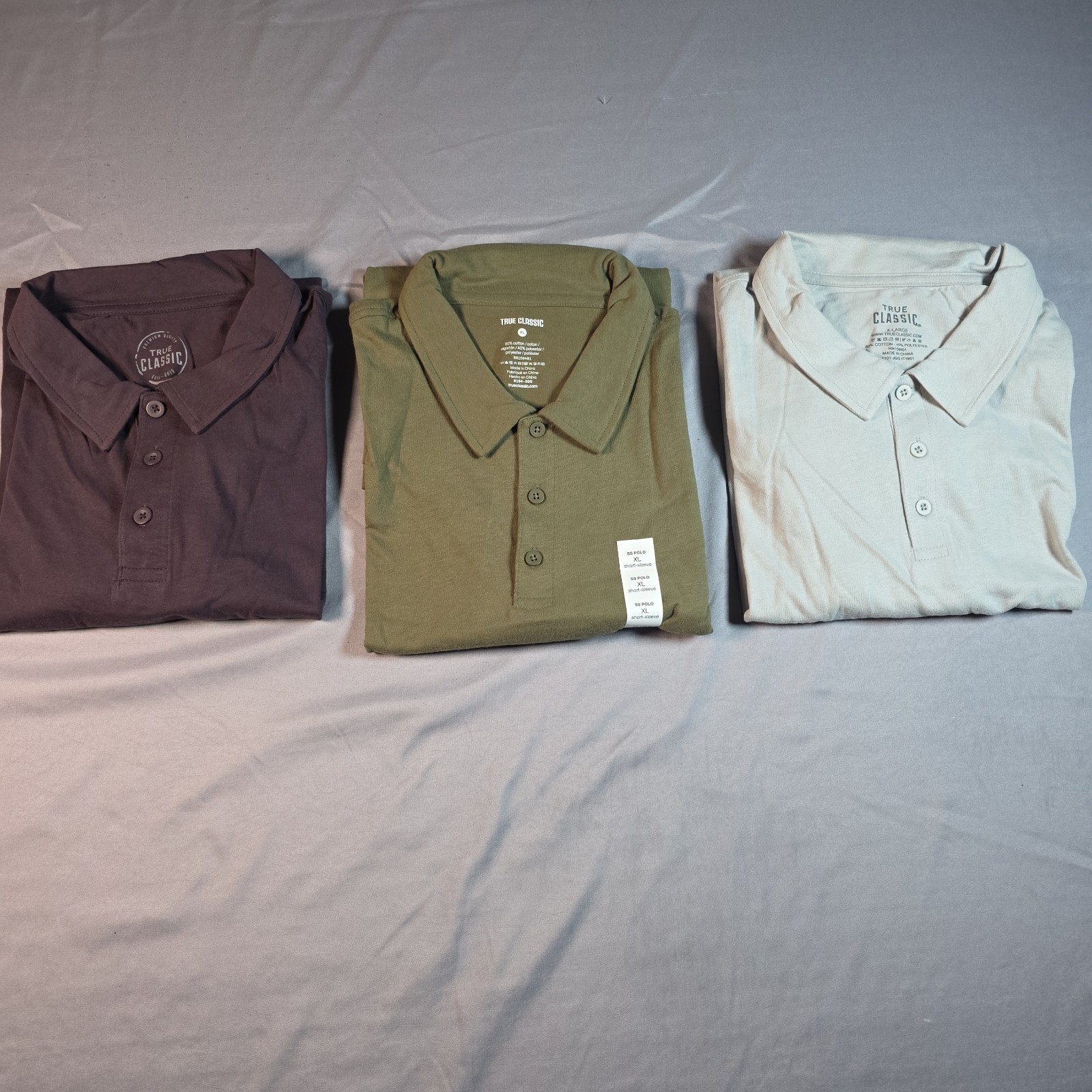 True Classic Polo (3 pack) extra large XL Dark Plum, Olive Green, Pale Gray